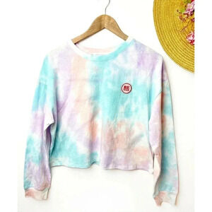 All In Favor tie dye boxy crop top purple peach large NWT